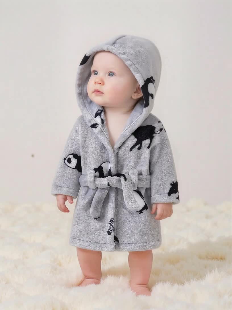 Newborn grey hooded fleece bathrobe