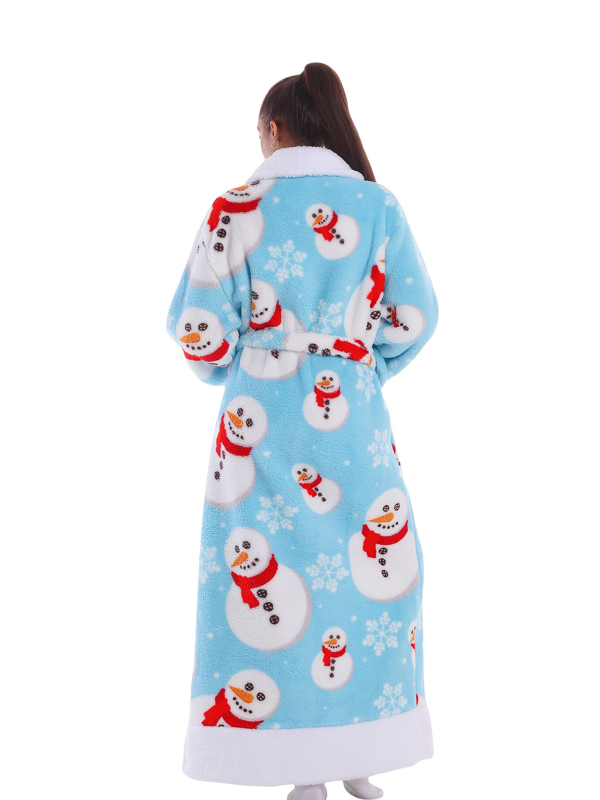 Women's blue snowman print fleece dressing gown