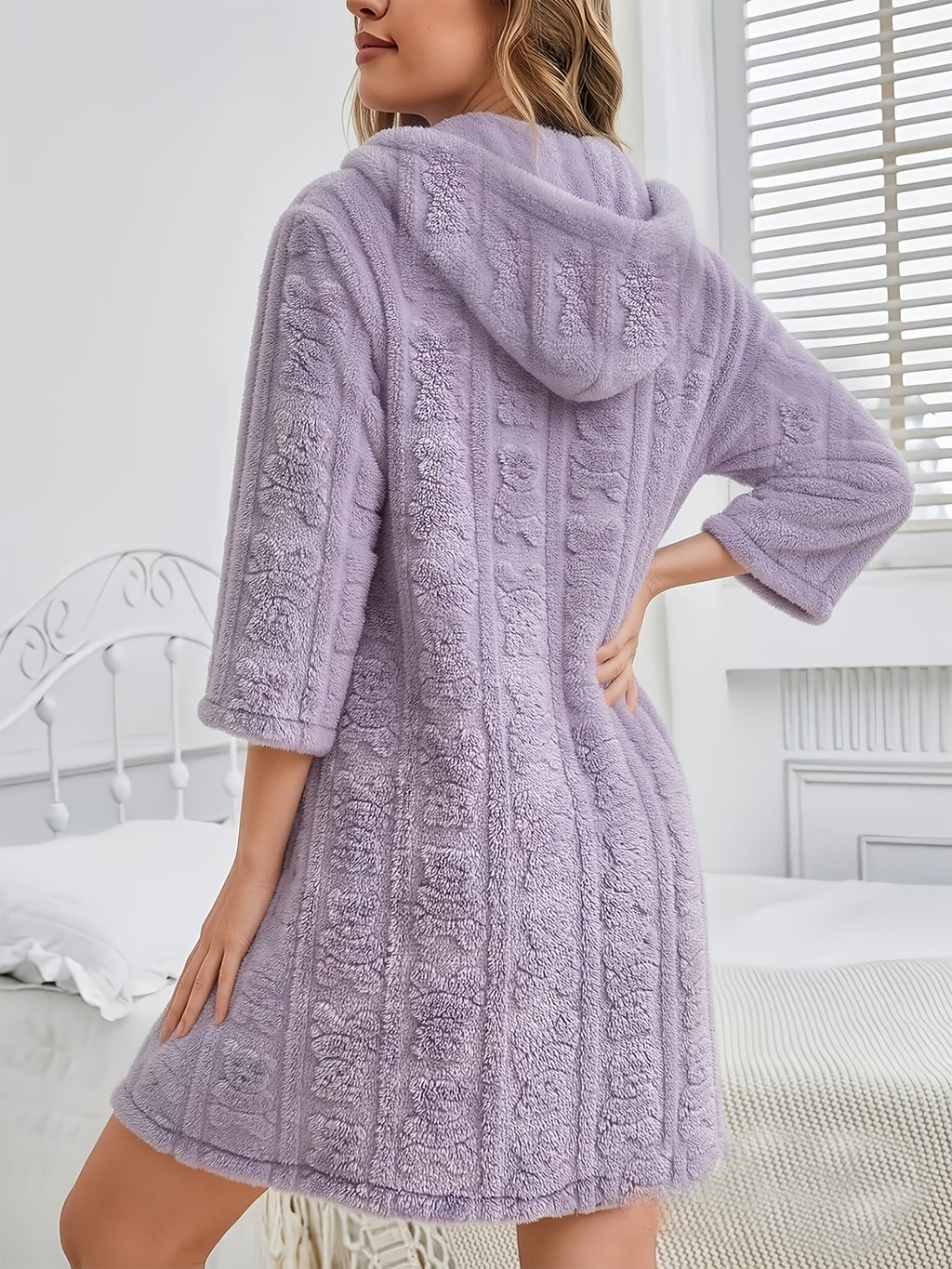 Women's heart print hooded zip-up dressing gown