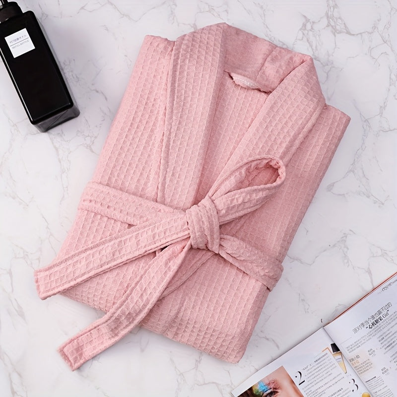 Women's pink waffle bathrobe