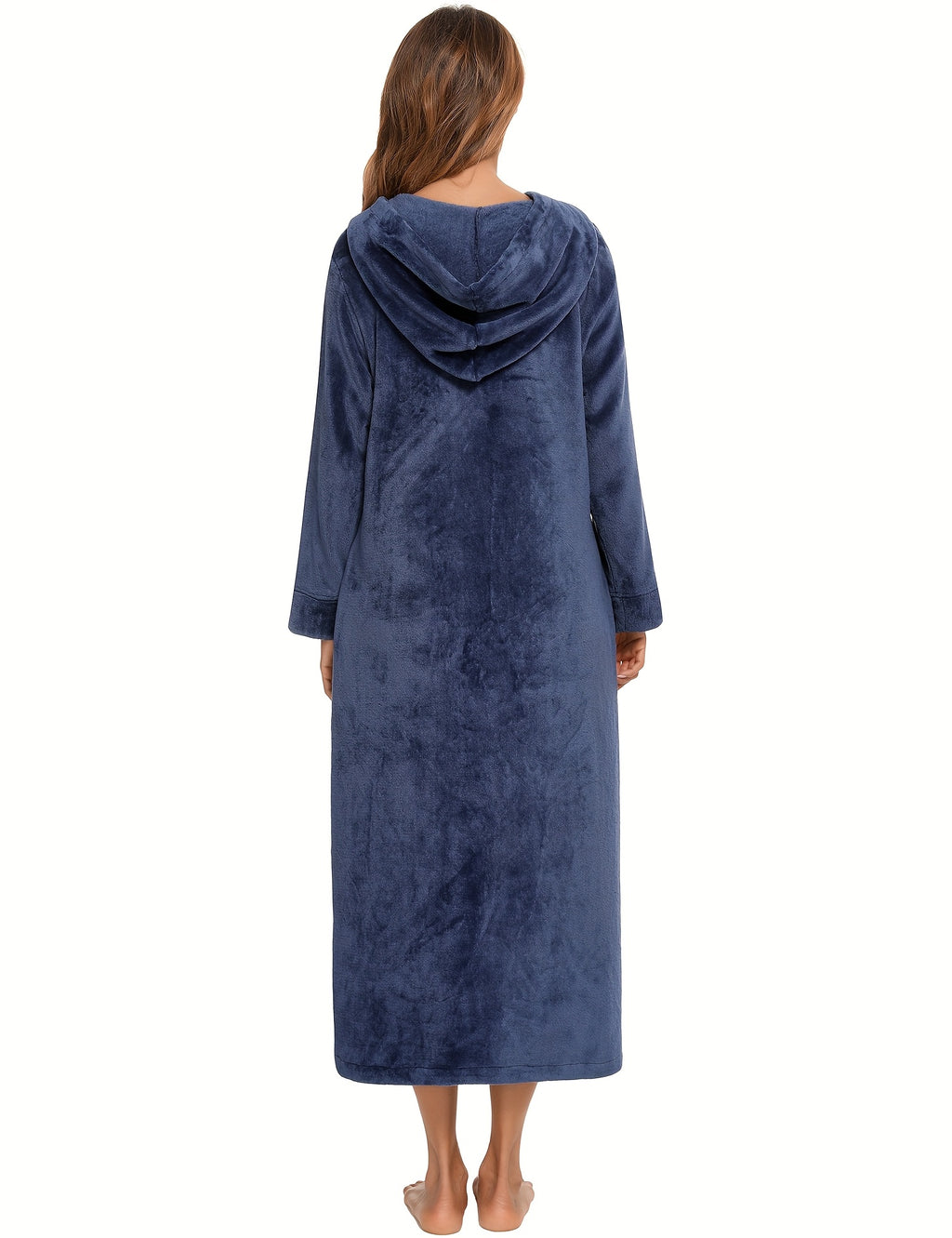 Women's hooded flannel zip-up dressing gown