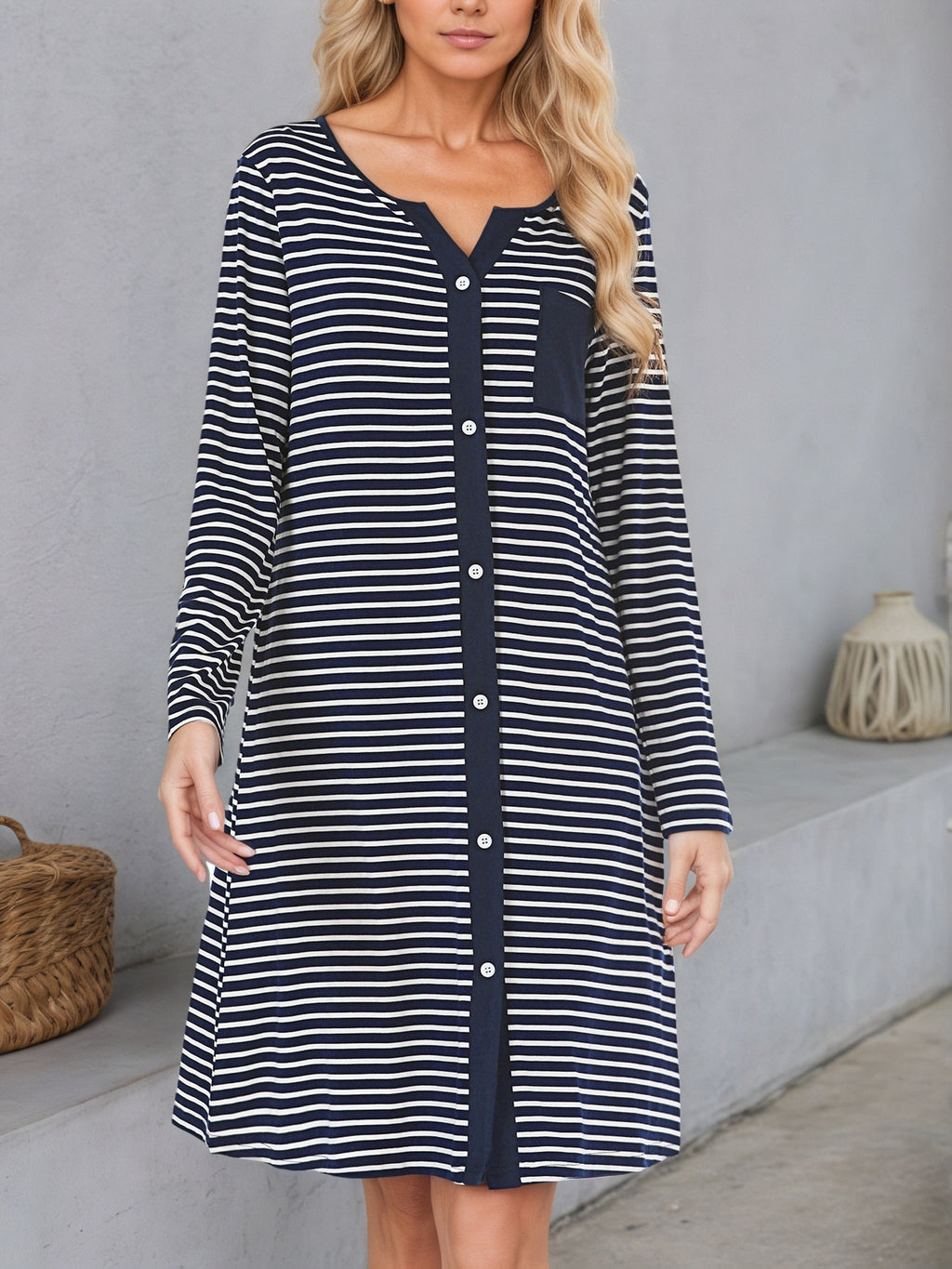 Women's navy striped nursing nightdress