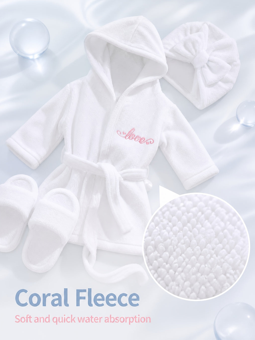 Newborn pink long hooded bathrobe