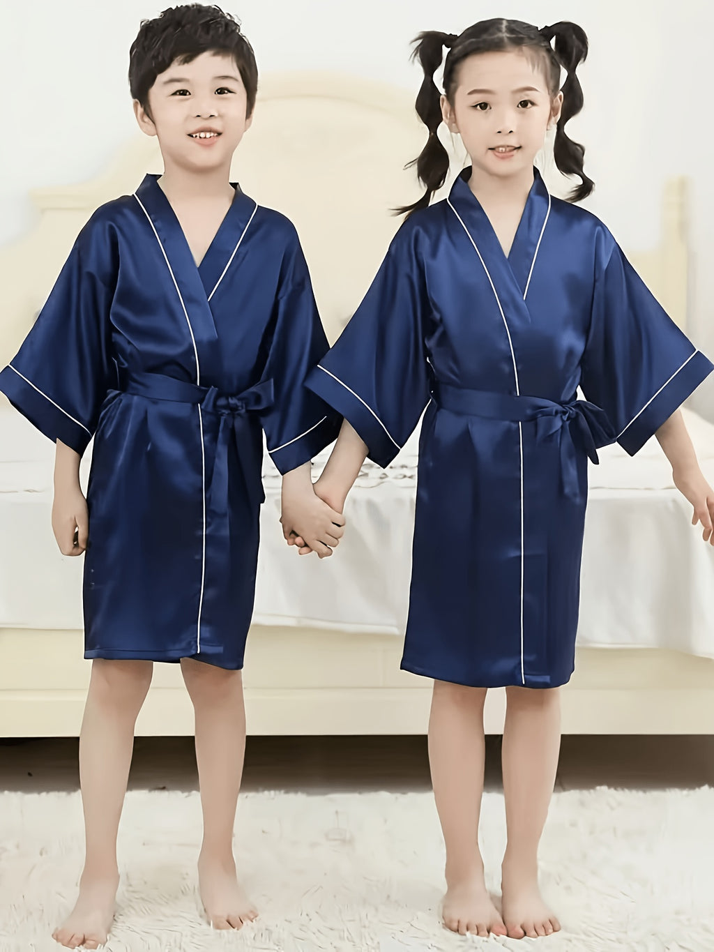Girls' navy dressing gown