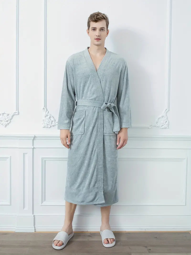 Men's long cotton towel robe