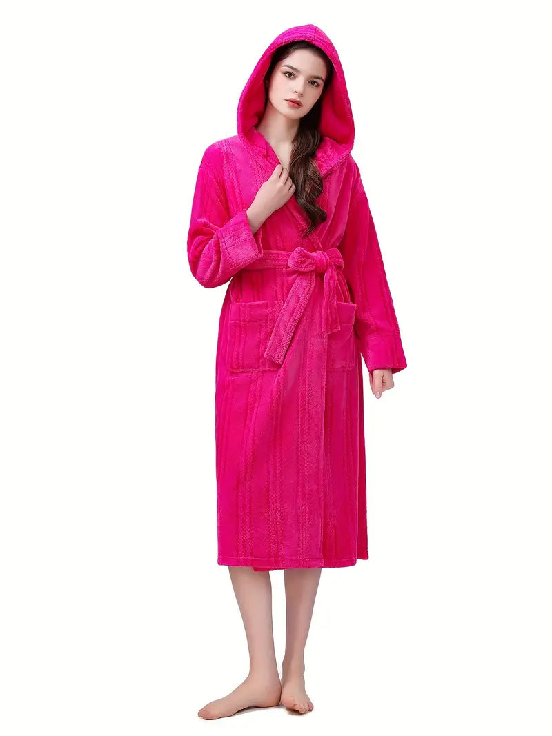 Petite hooded fleece bathrobe — Pink