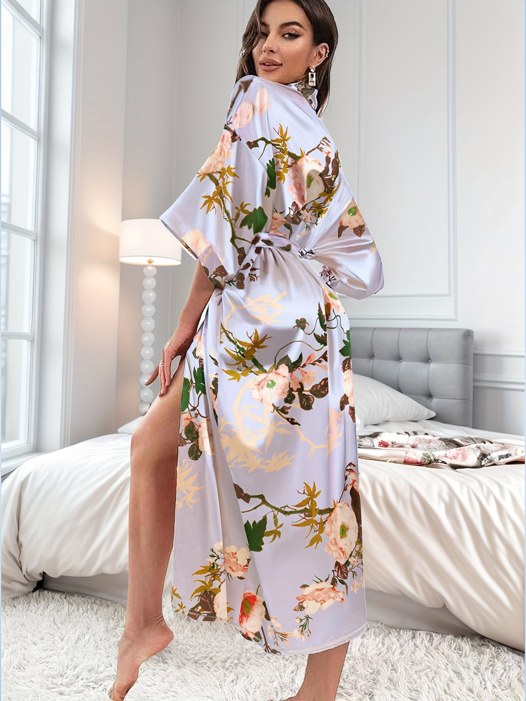 Women's floral satin maternity dressing gown