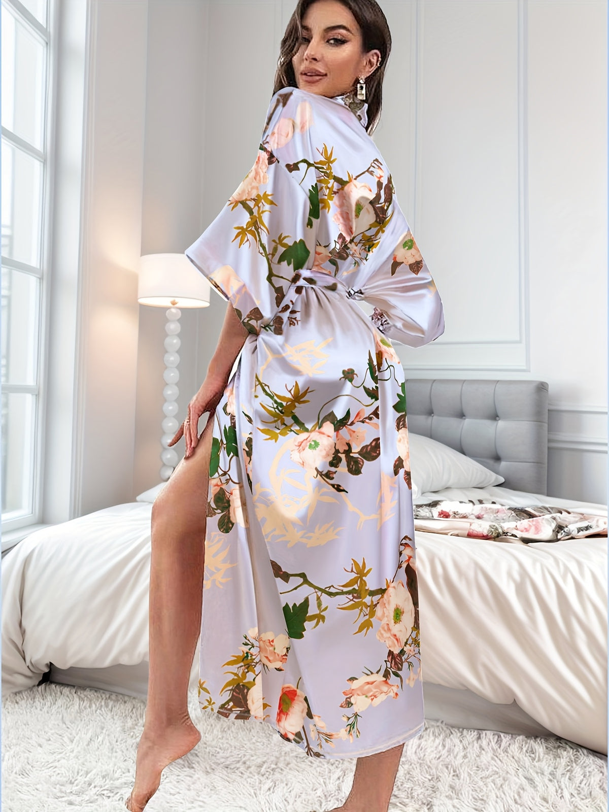 Women's floral satin maternity dressing gown