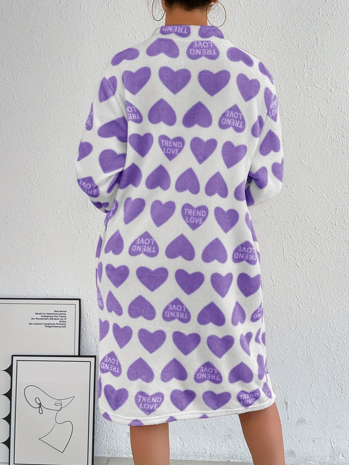 Women's red heart flannel zip-up dressing gown