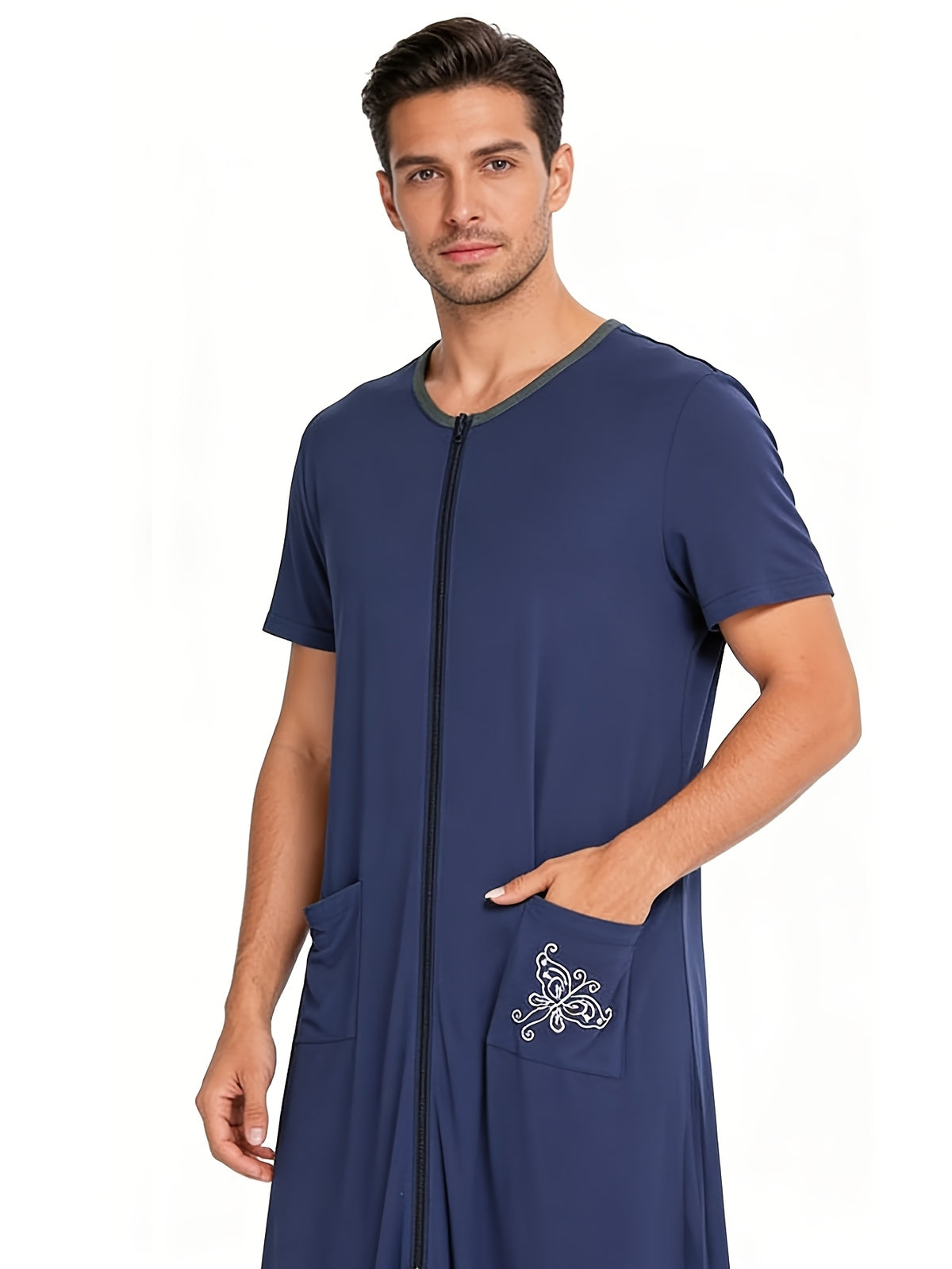 Men's zip front short sleeve lounge robe