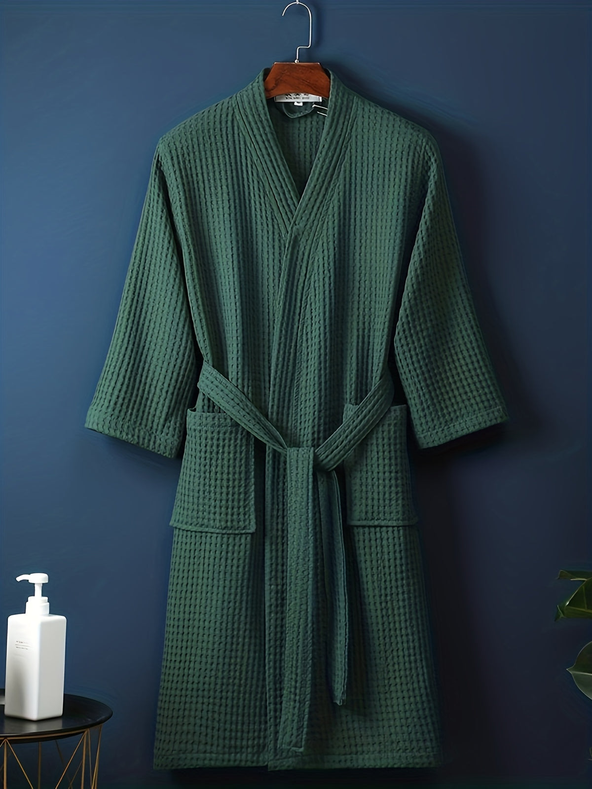 Women's green long waffle dressing gown