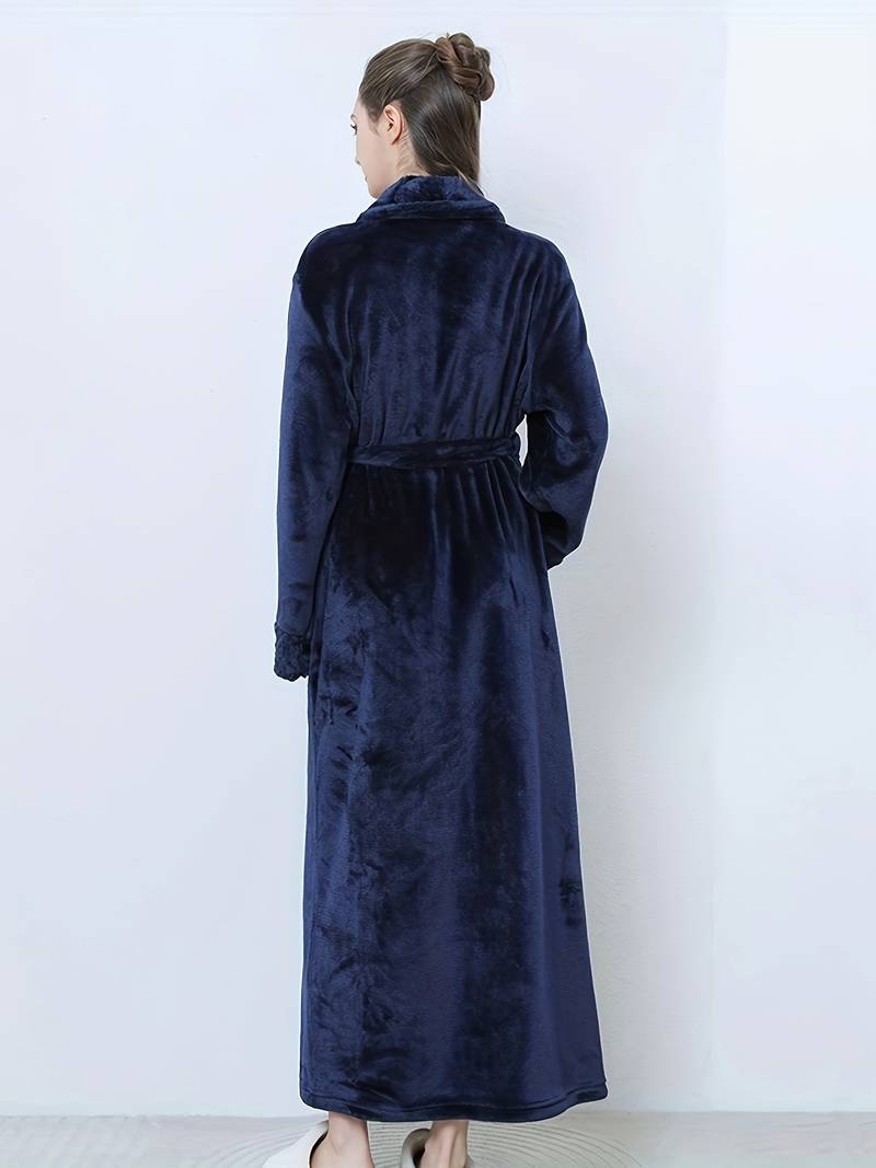 Women's long fleece dressing gown, plain