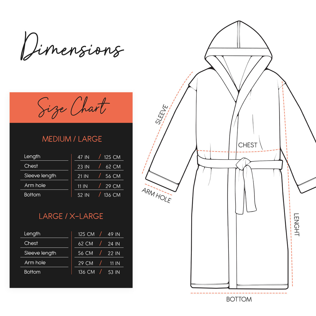 Unisex long hooded terry towelling bathrobe