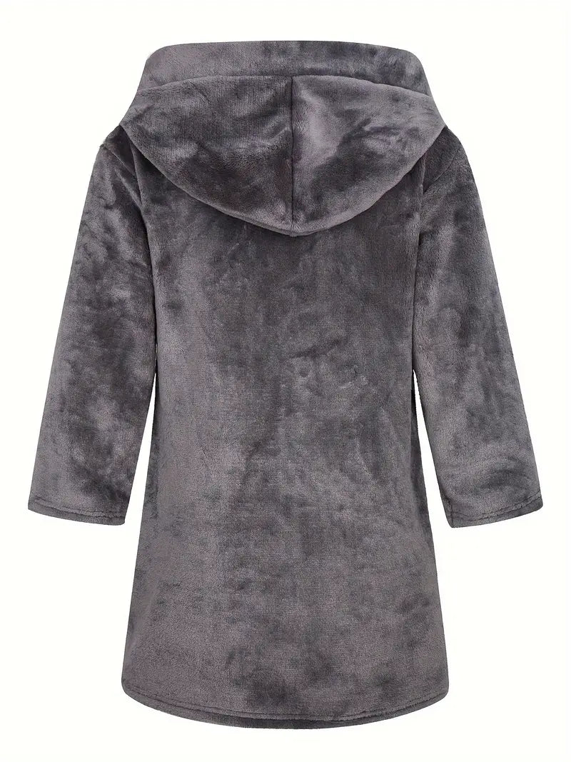 Kids' soft hooded fleece bathrobe — Grey