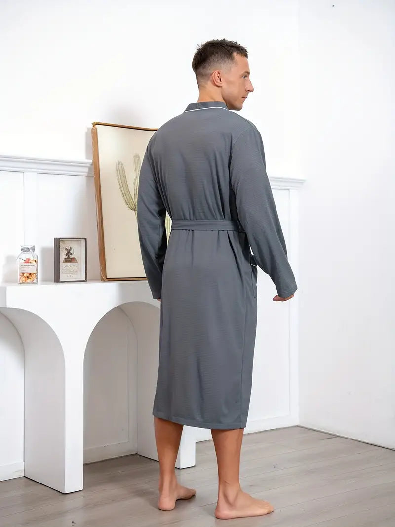Men's long bathrobe with pockets, plus size