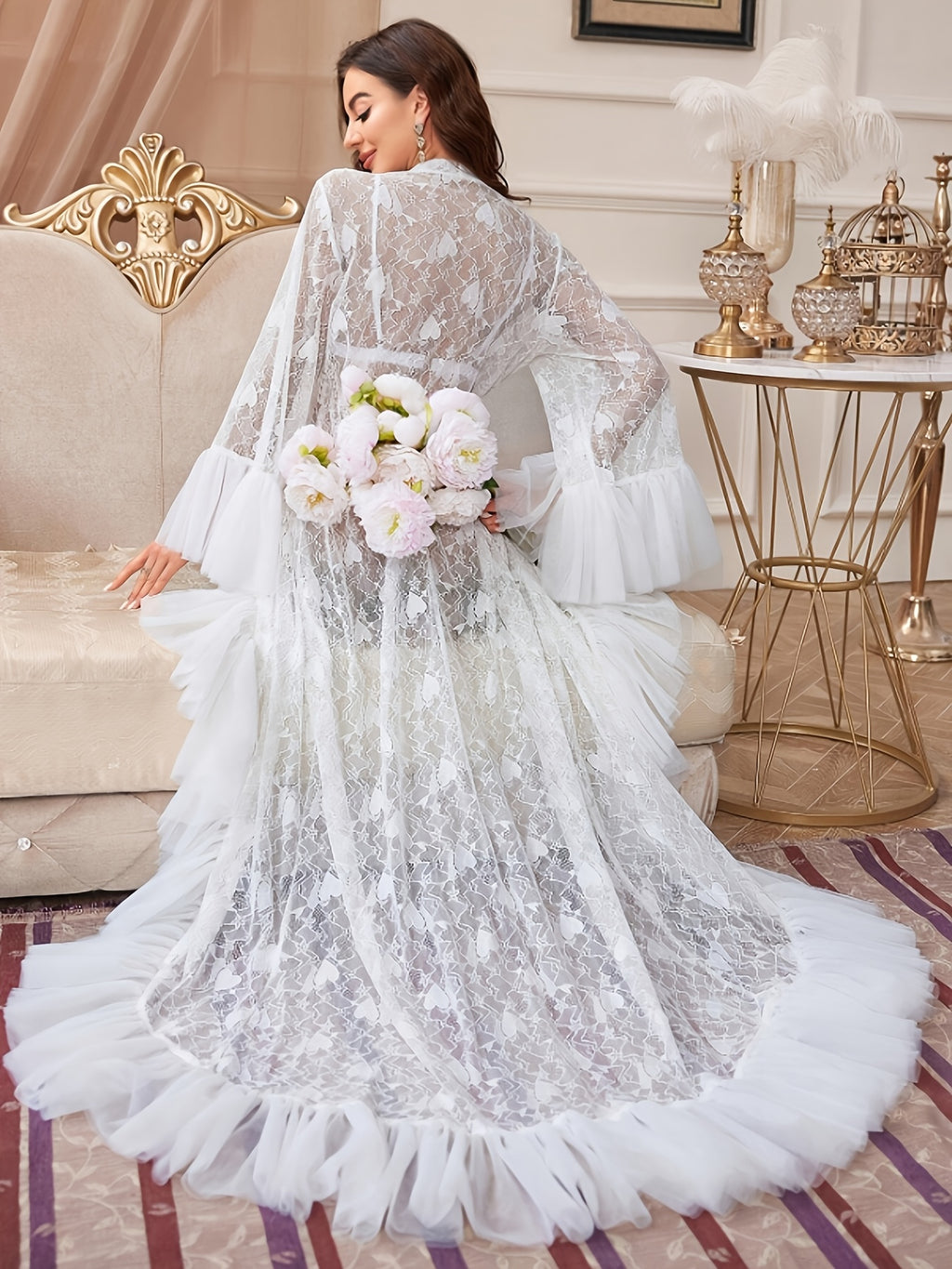 Women's white lace dressing gown