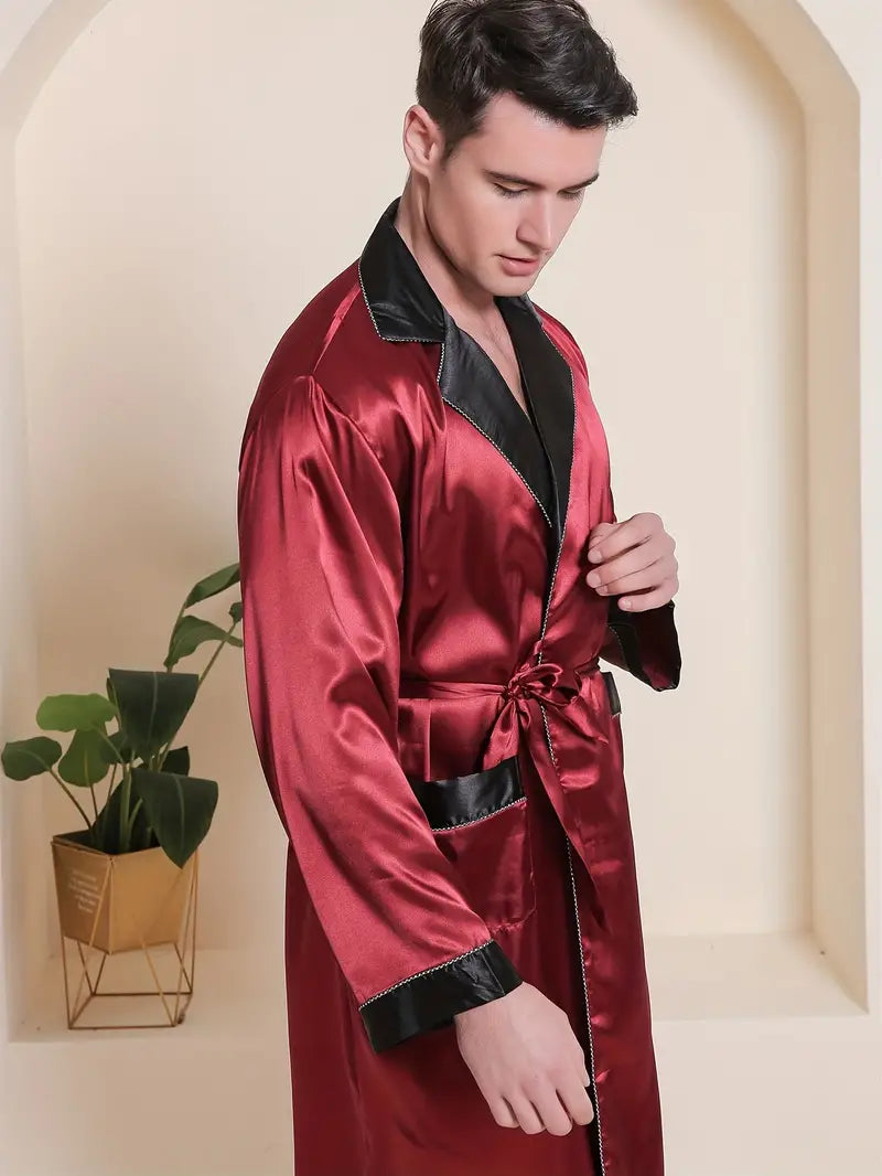 Men's short red luxury dressing gown