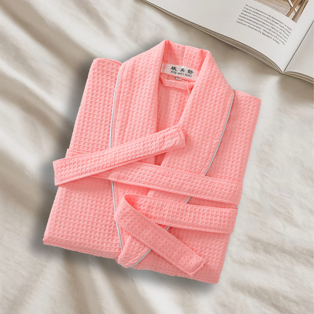 Unisex white tartan waffle bathrobe