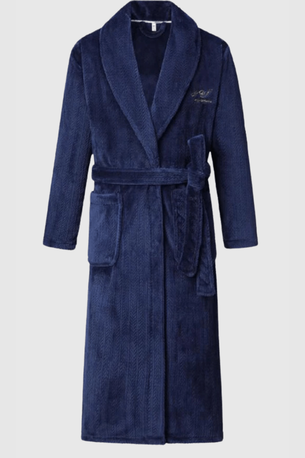 Men's long fleece dressing gown, plus size — Navy