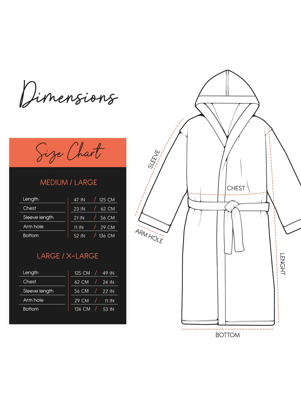 Unisex long hooded terry towelling bathrobe