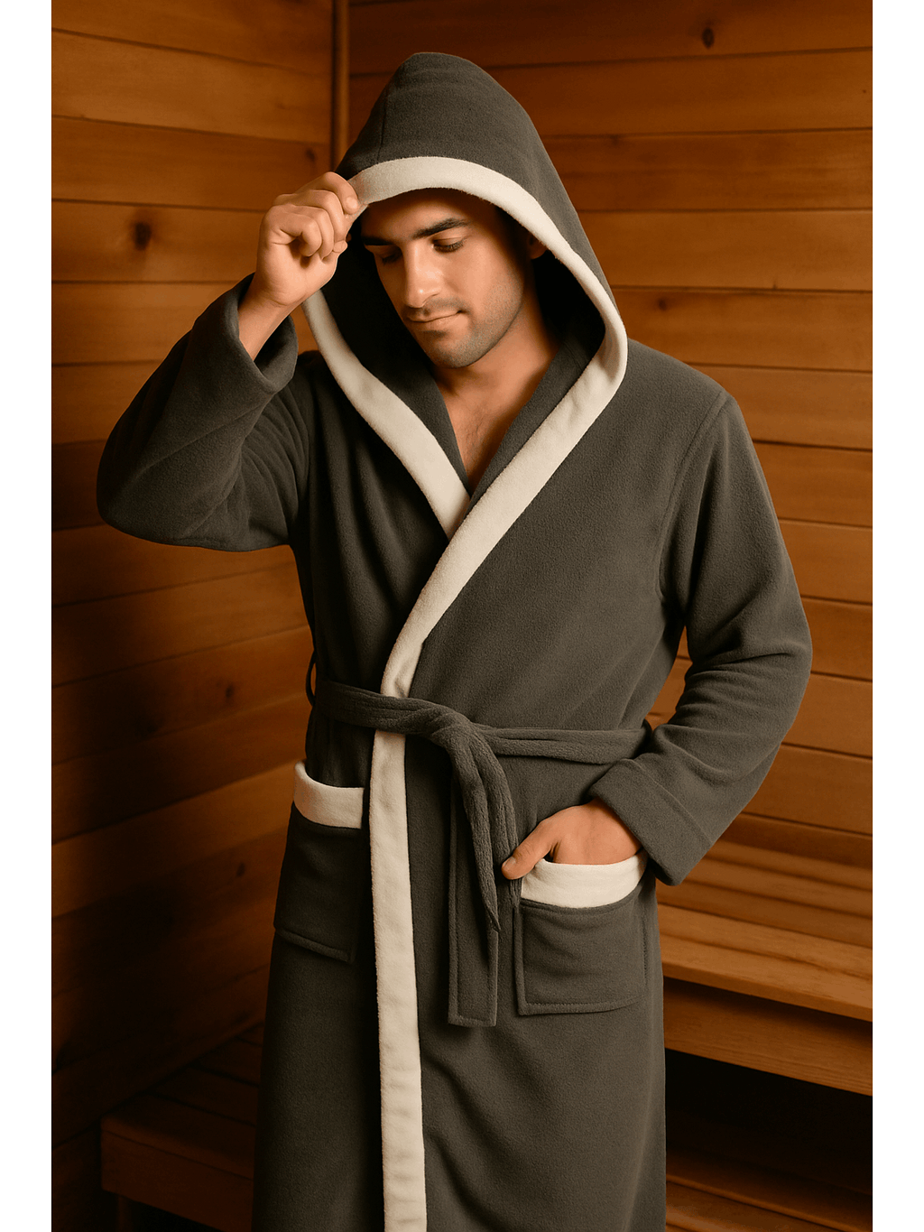 Men's hooded terry towelling bathrobe