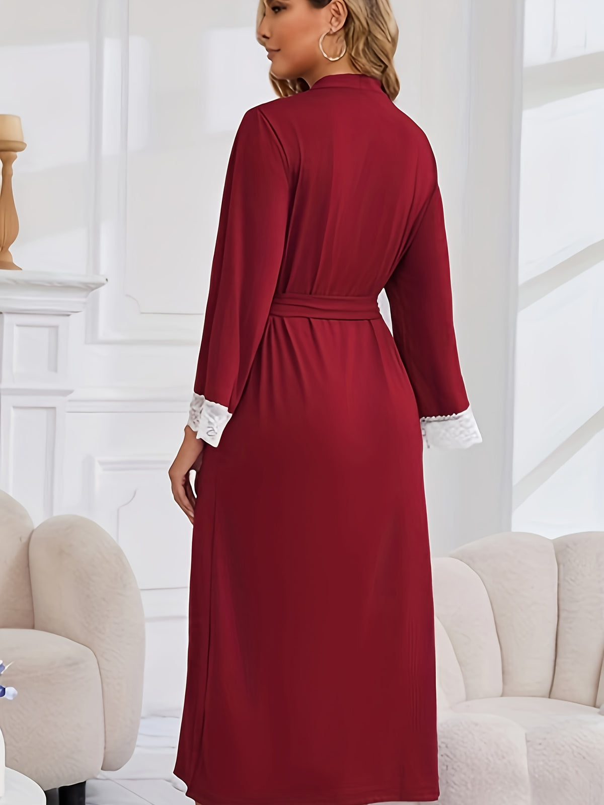 Women's burgundy long dressing gown