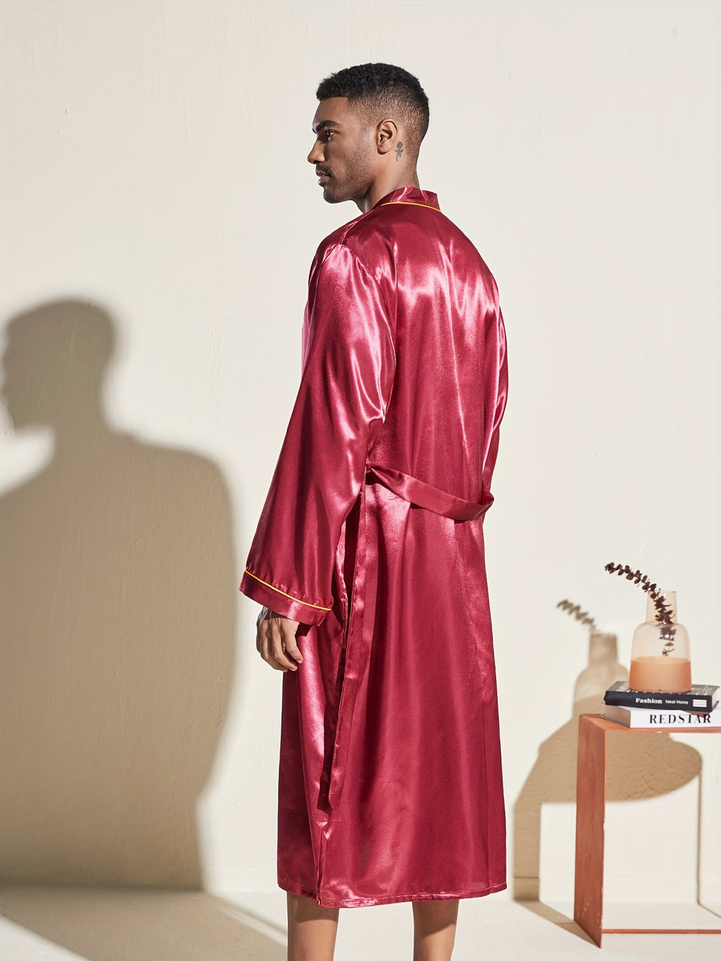Men's gold trimmed satin dressing gown