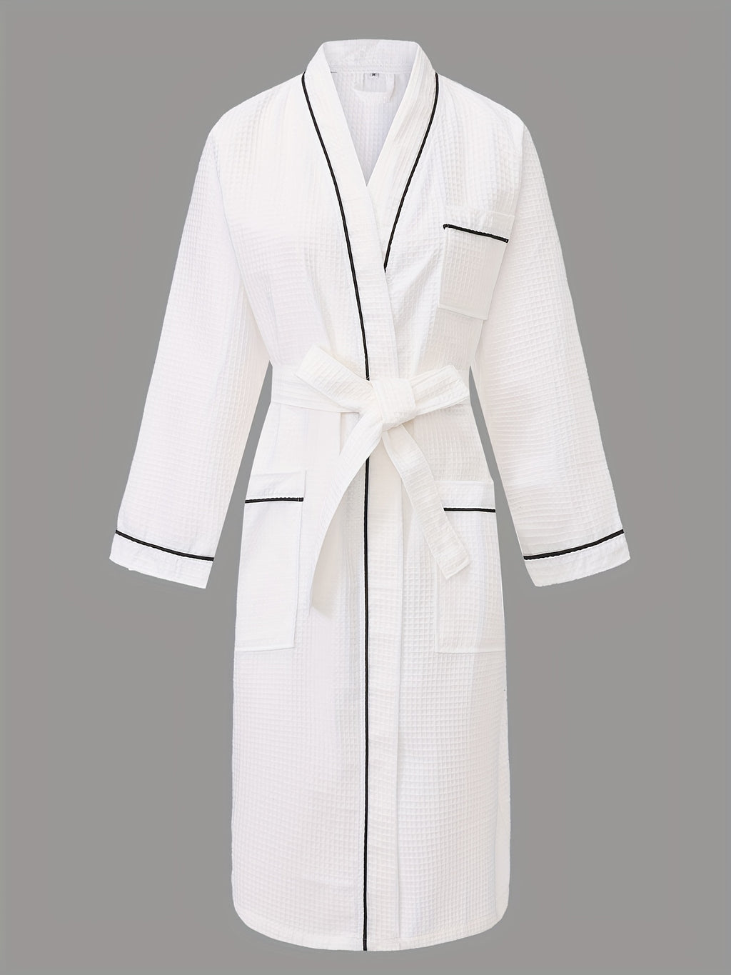 Unisex white long waffle bathrobe