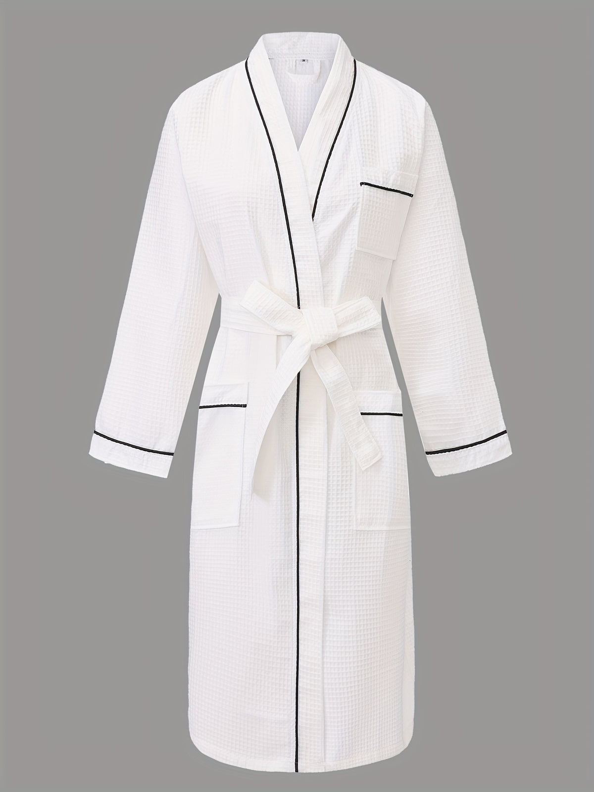 Unisex white long waffle bathrobe