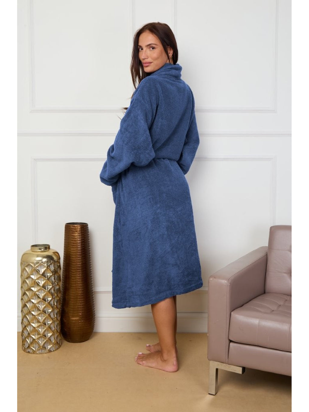 Unisex cotton bathrobe with a shawl collar