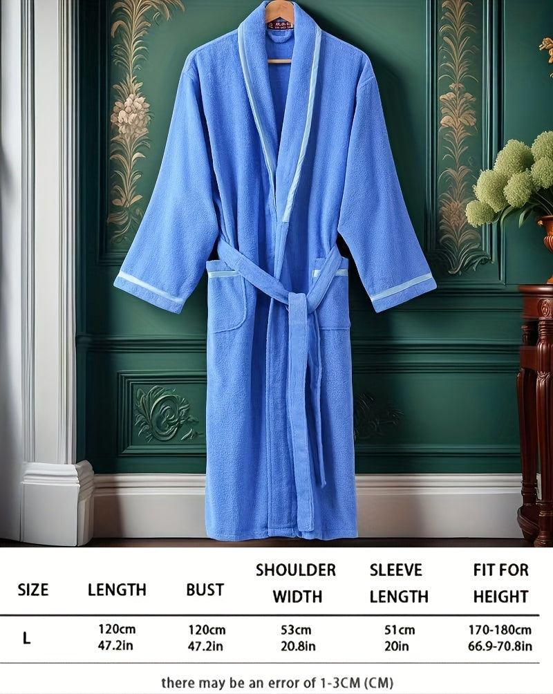 Unisex blue terry towelling bathrobe