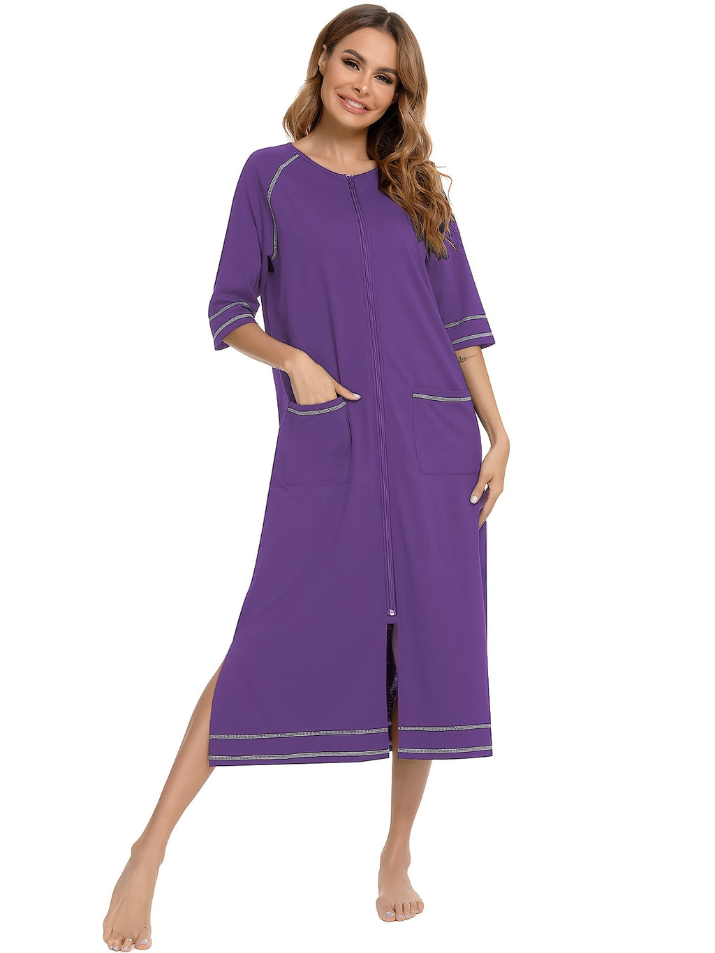Women's full length zip-up housecoat