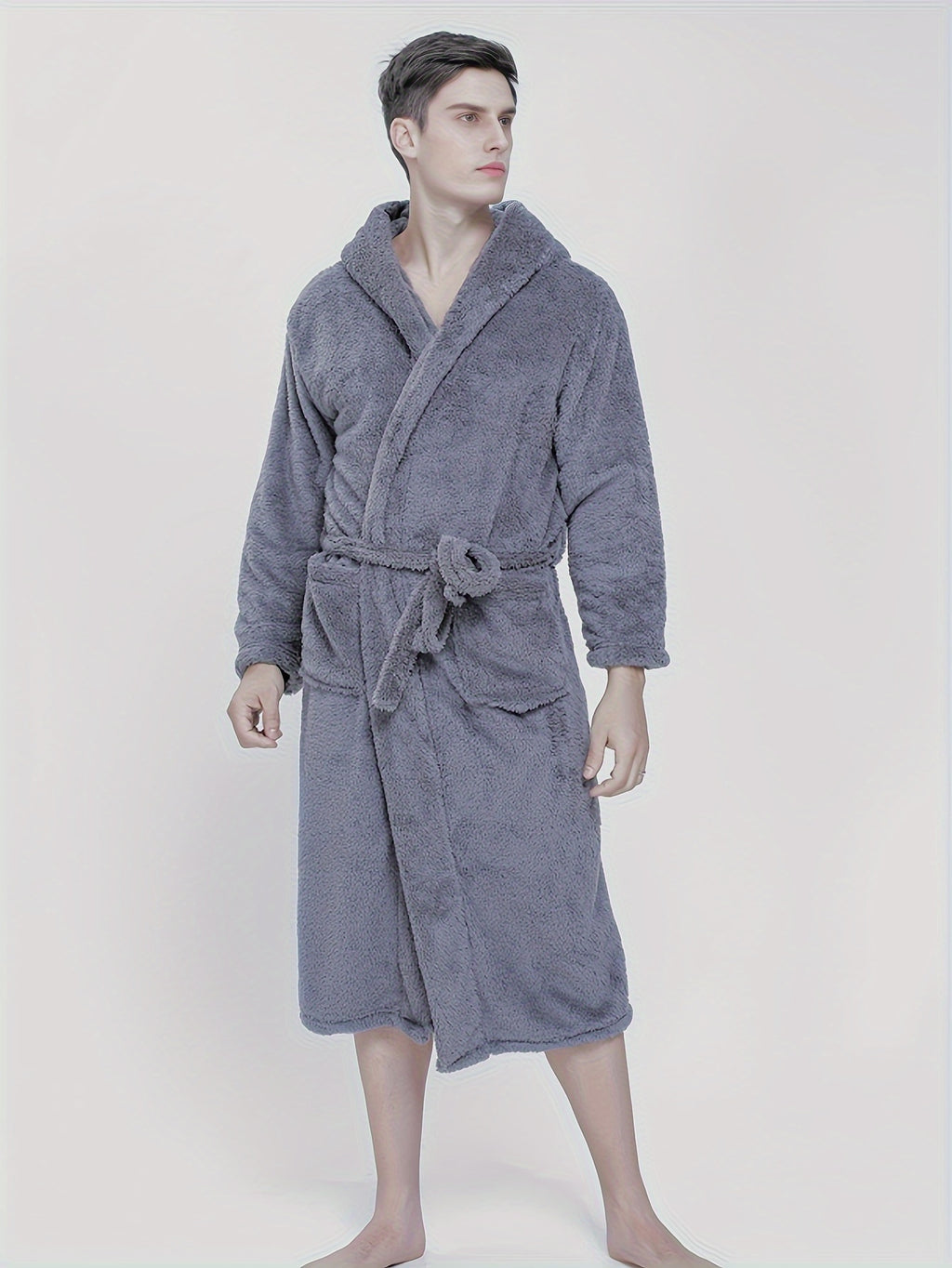 Women's hooded fleece bathrobe, 1-piece set