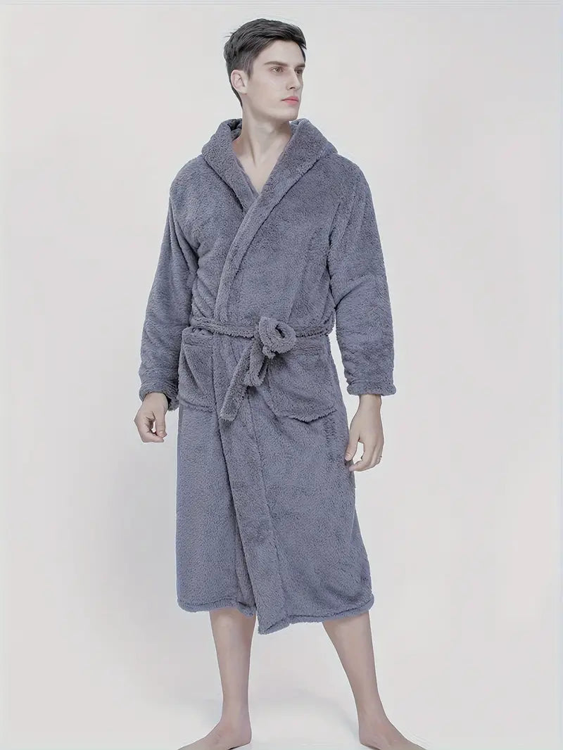 Men's soft warm hooded towelling bathrobe