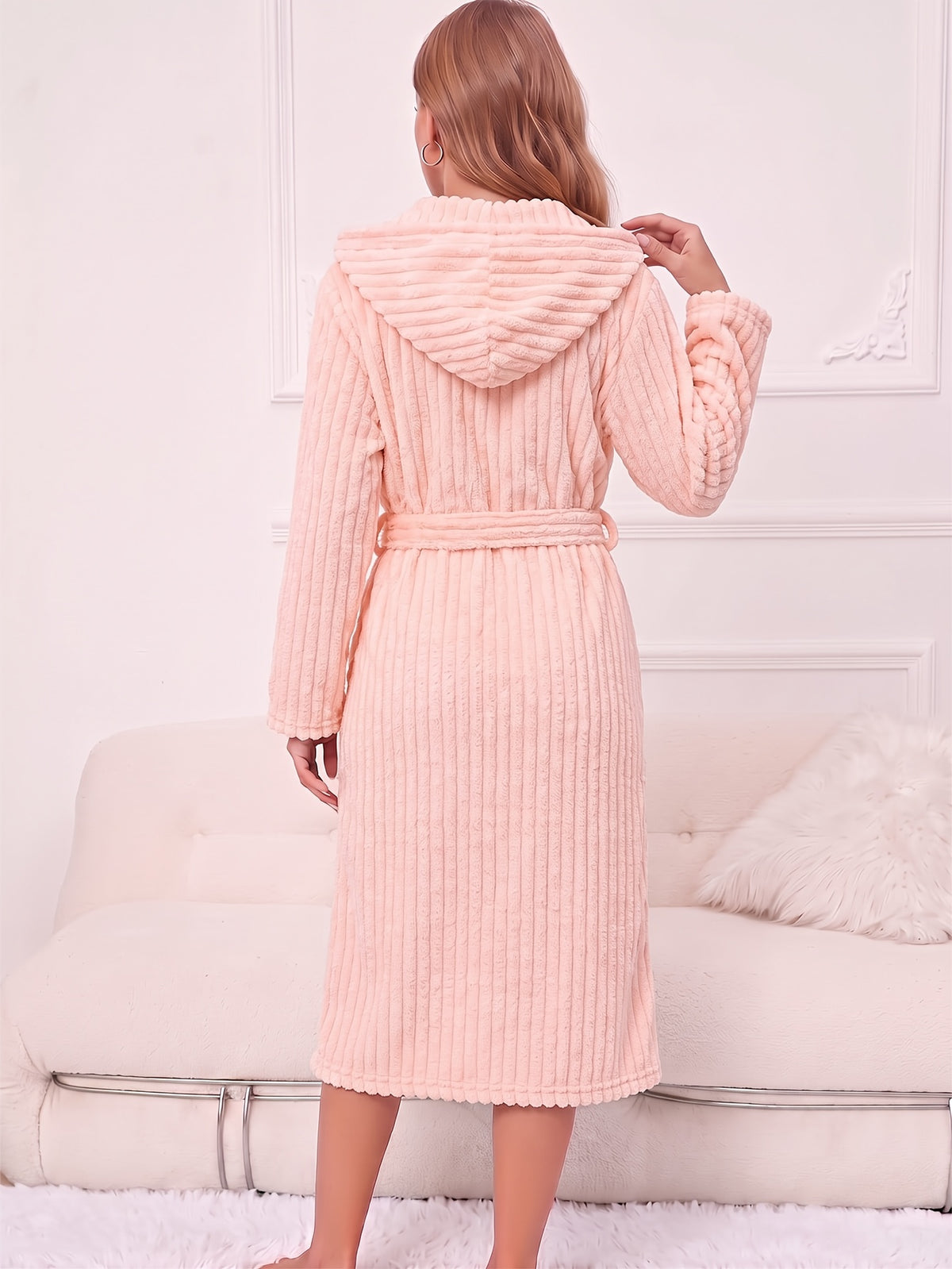 Women's ribbed coral fleece bathrobe