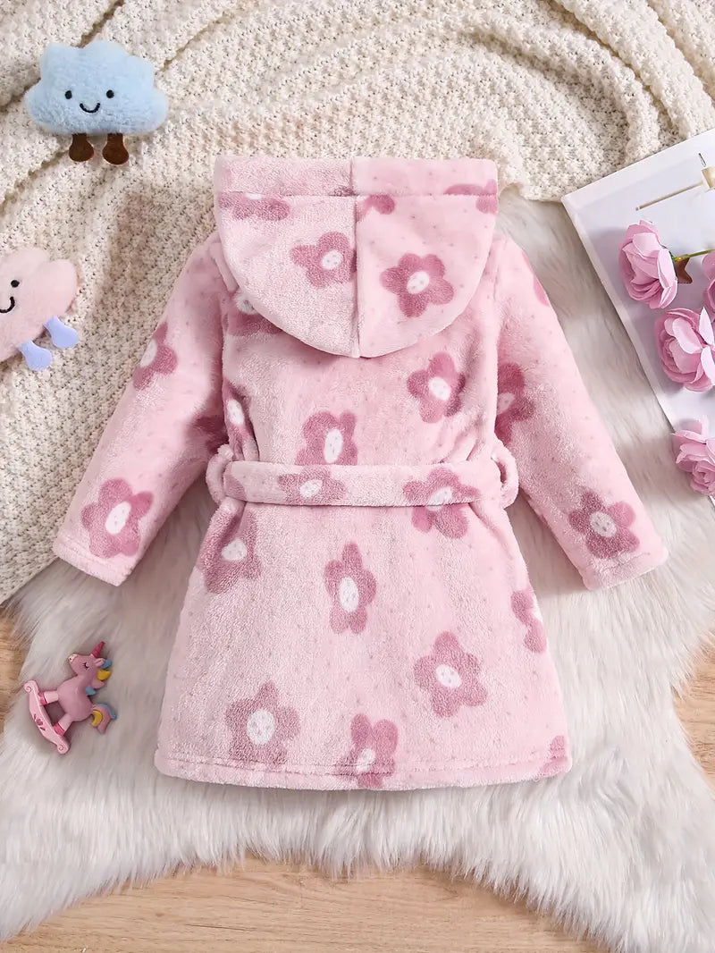 Peignoir de Bain Enfant en Polaire à Fleurs Rose — photo 2