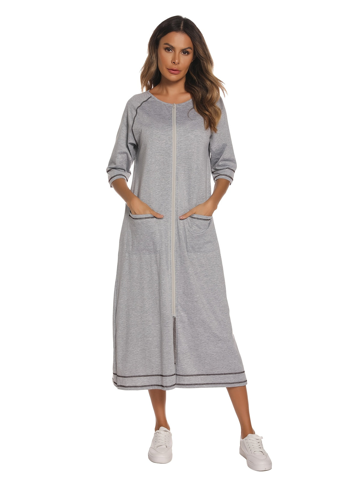 Women's full length zip-up housecoat
