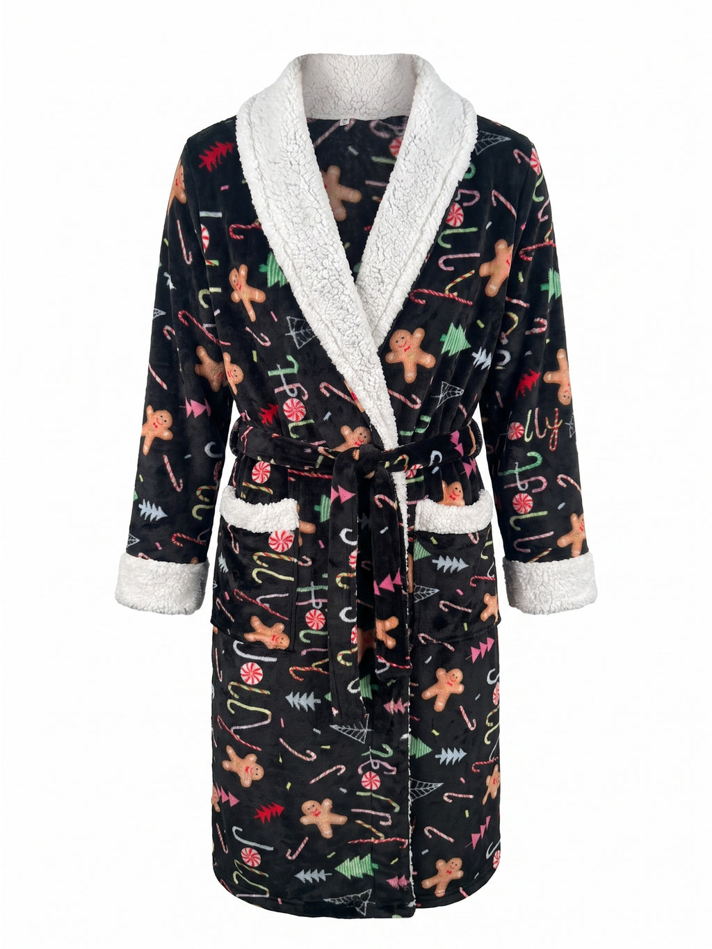 Men's gingerbread print flannel dressing gown
