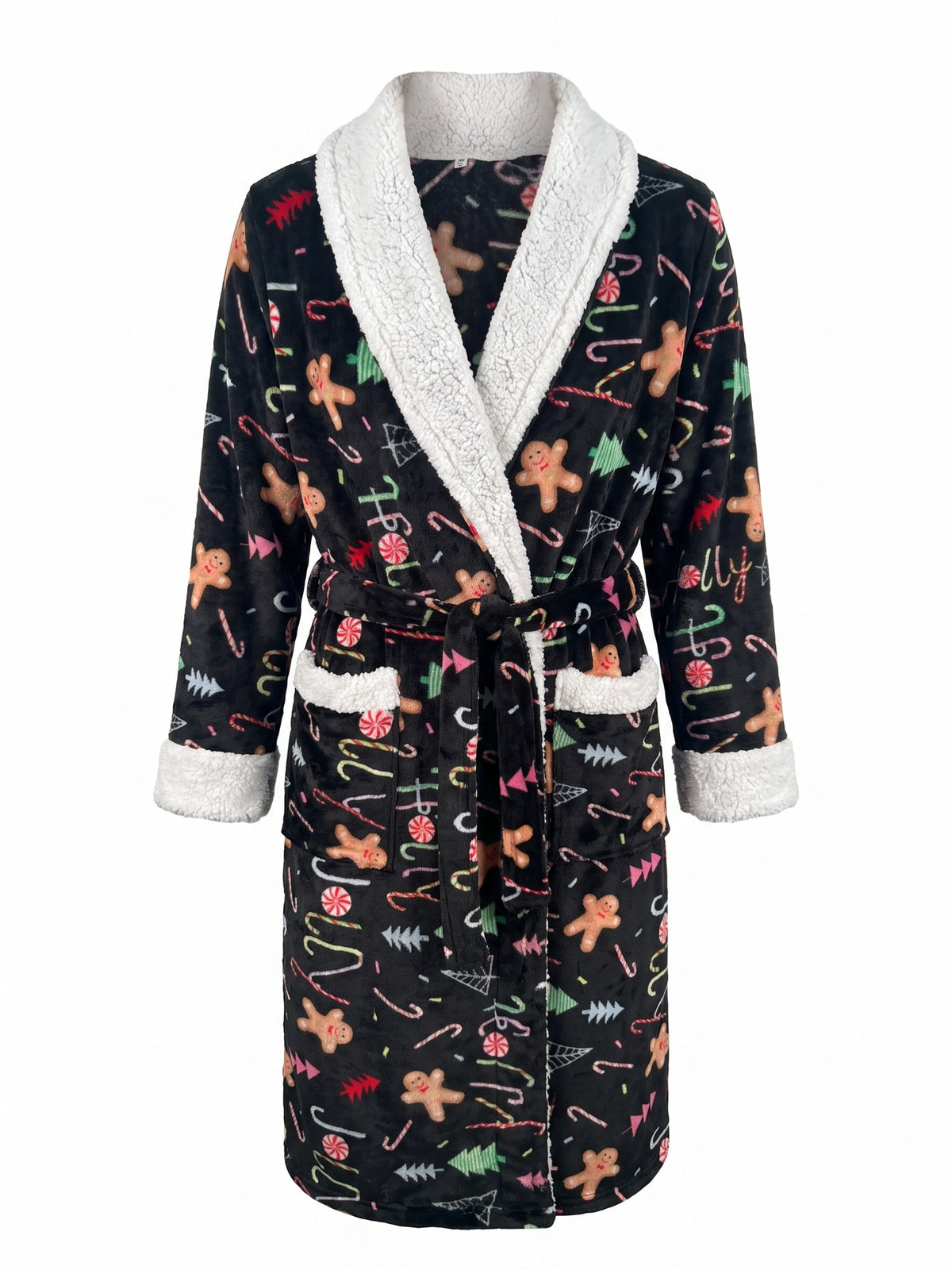 Men's gingerbread print flannel dressing gown