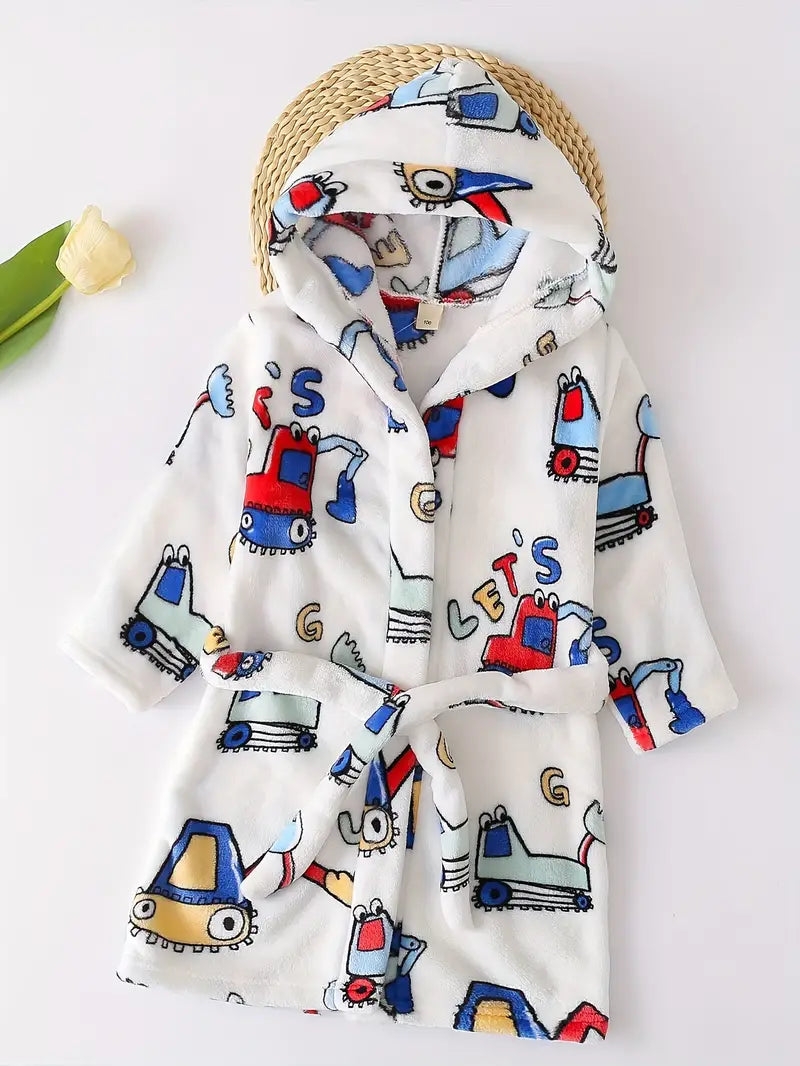 Boys' white hooded fleece bathrobe — White Image