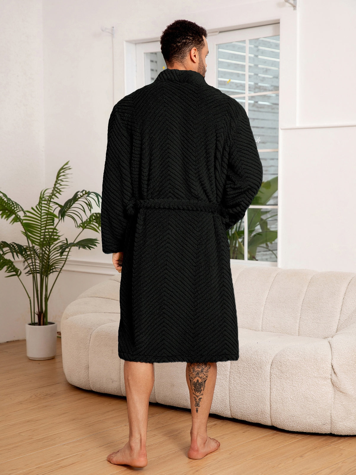 Men's long fleece bathrobe