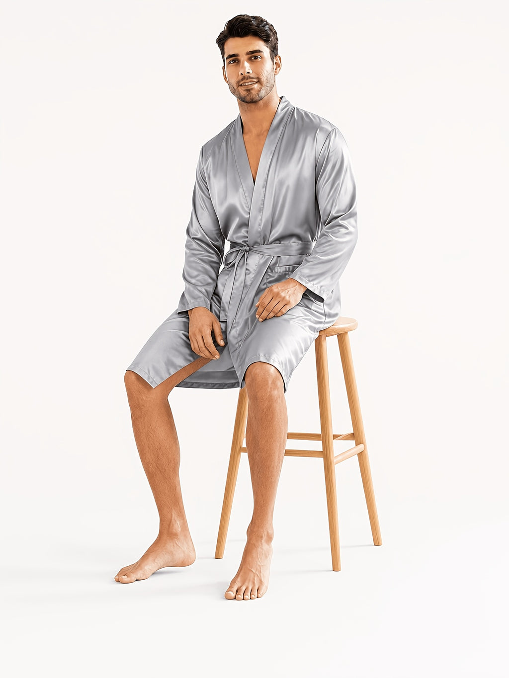 Men's grey satin summer dressing gown