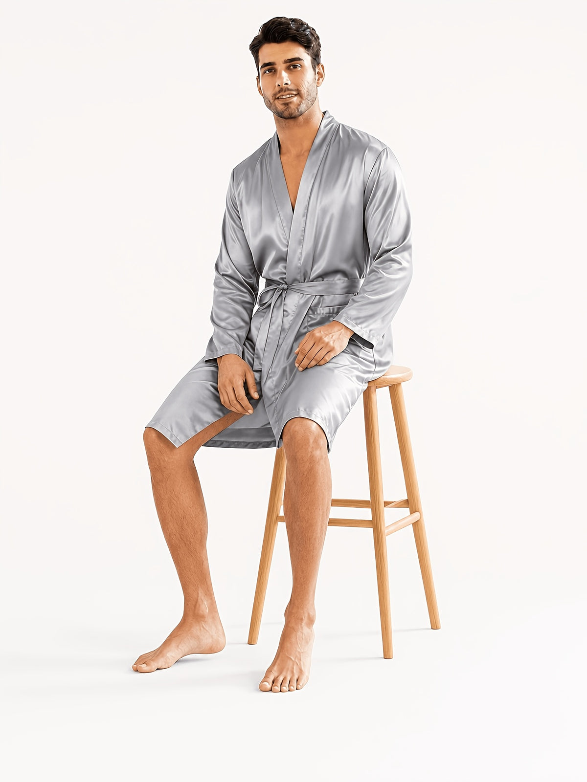 Men's grey satin summer dressing gown