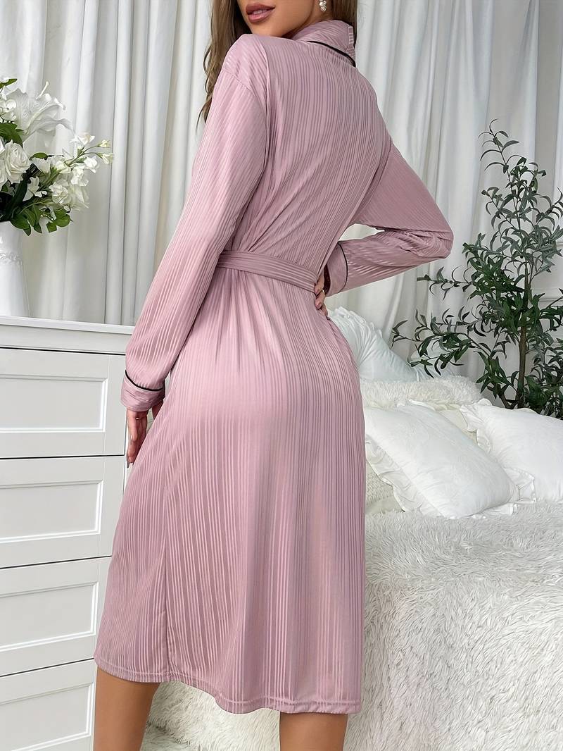 Women's long pink fluffy dressing gown