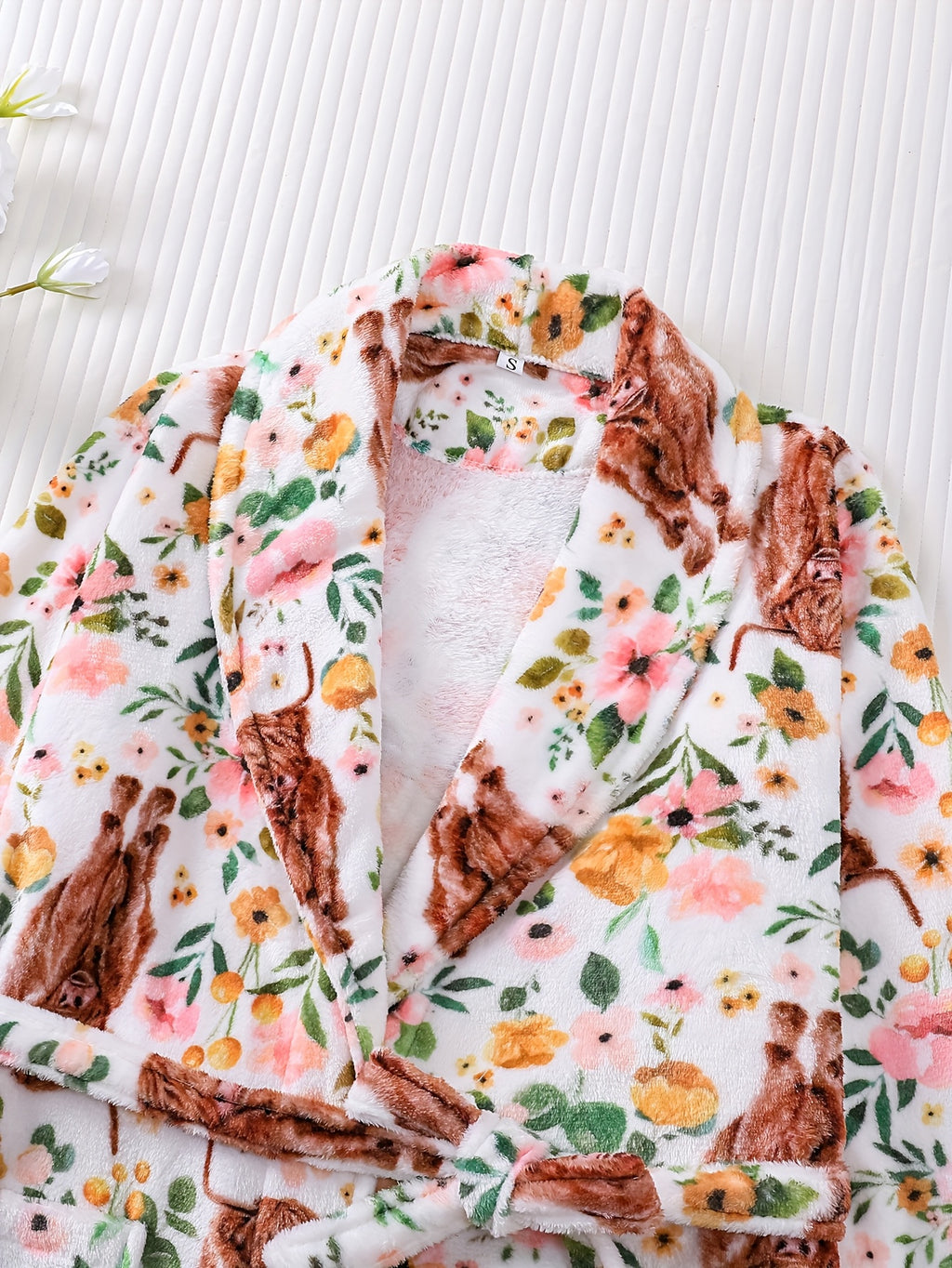 Women's Highland cow print flannel dressing gown