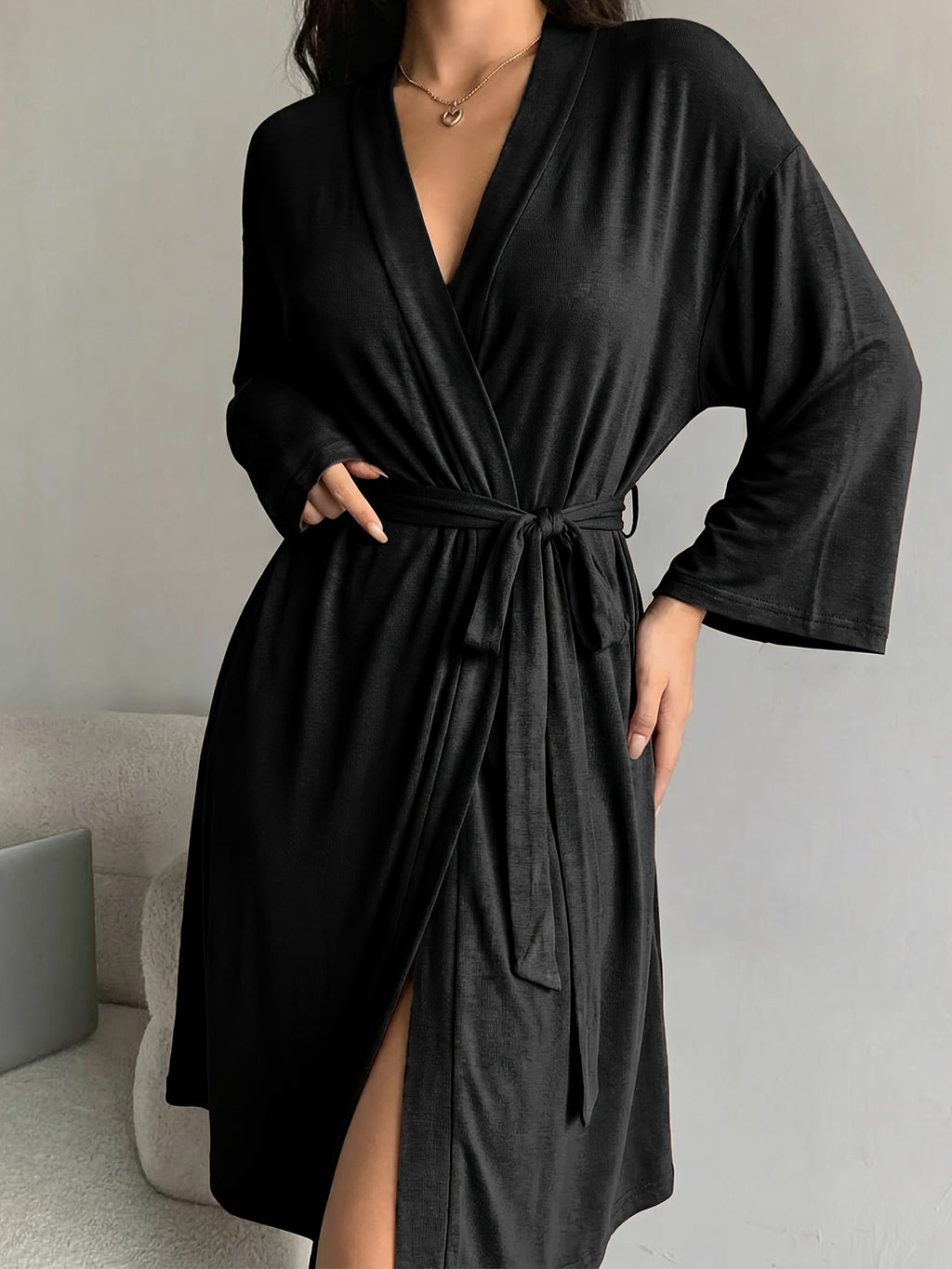 Women's black modal dressing gown