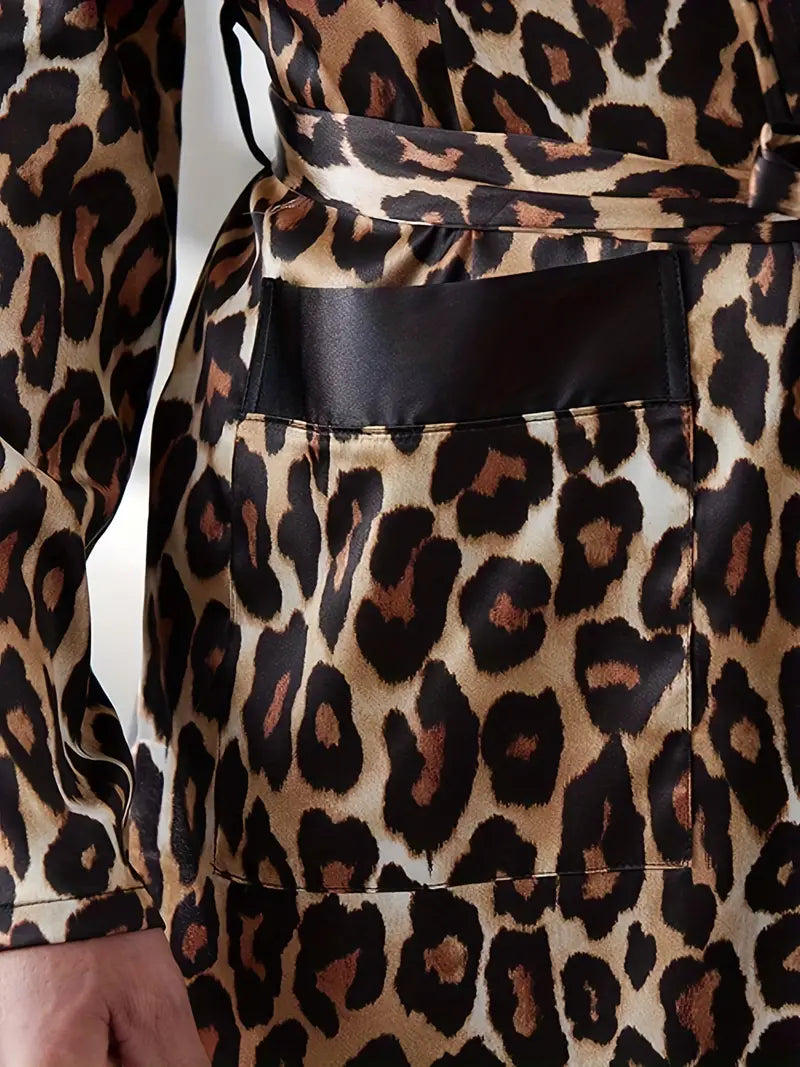 Men's leopard print robe and shorts set