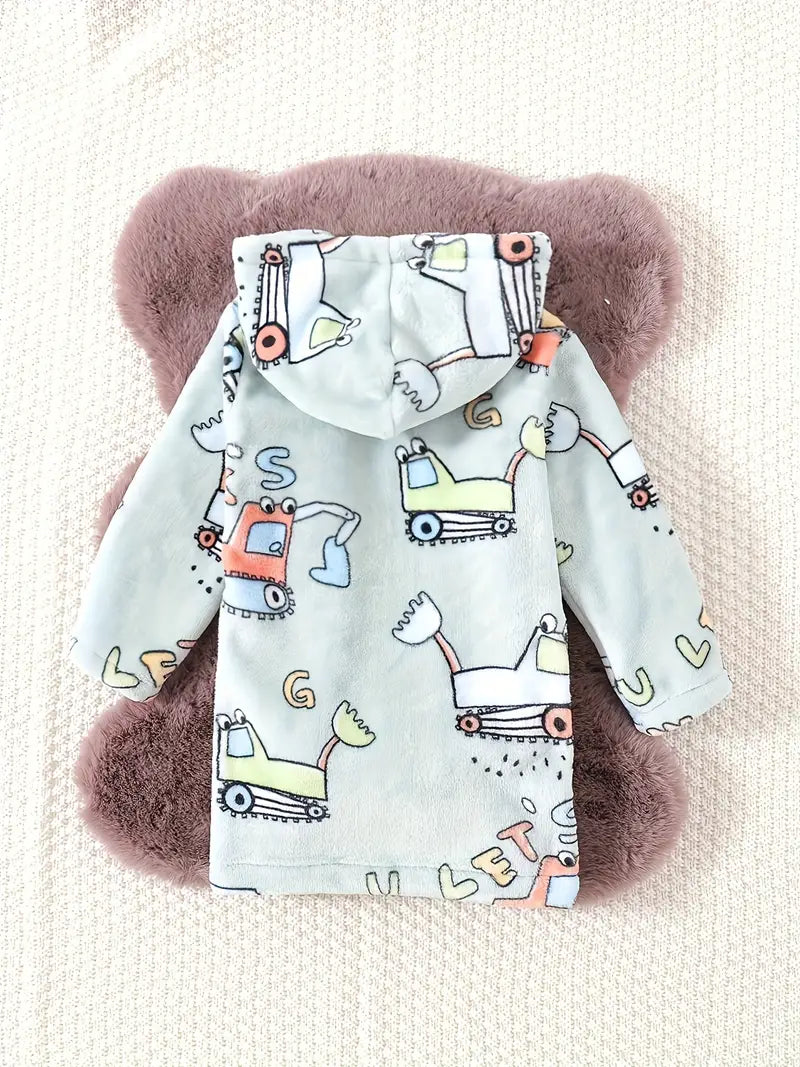 Kids' soft hooded towelling bathrobe, blue