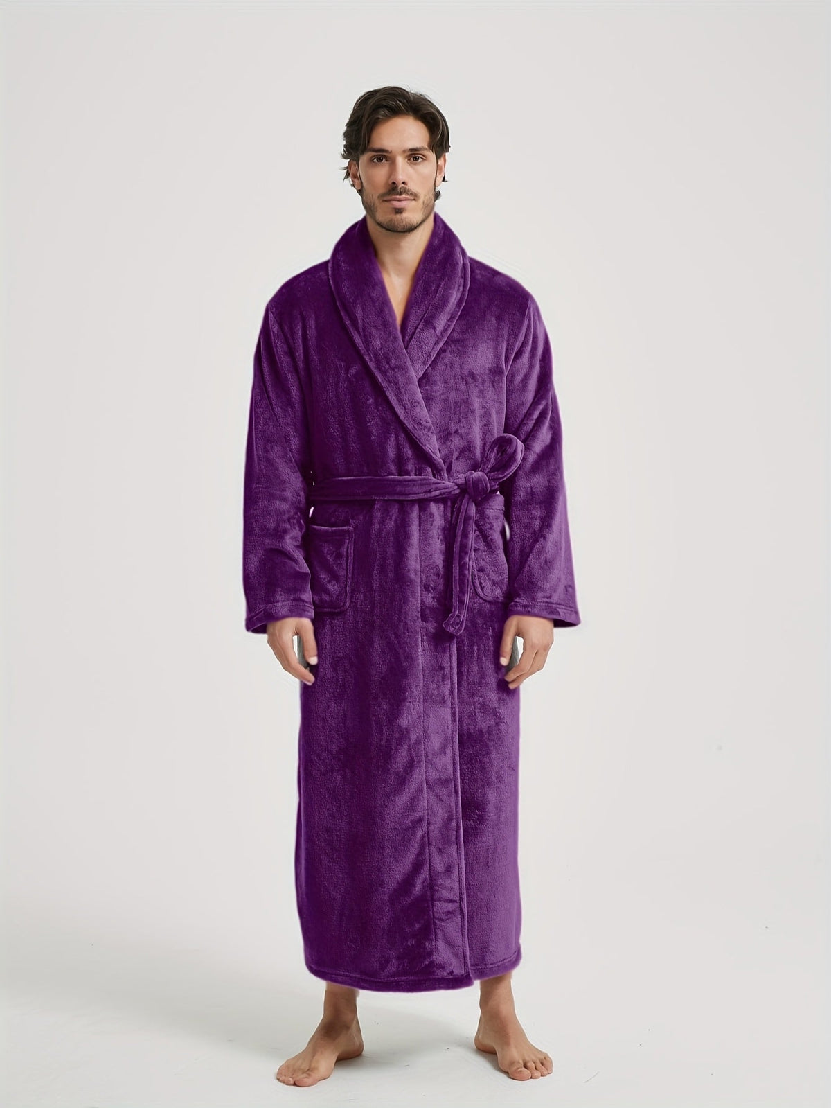 Men's long shawl collar towelling bathrobe