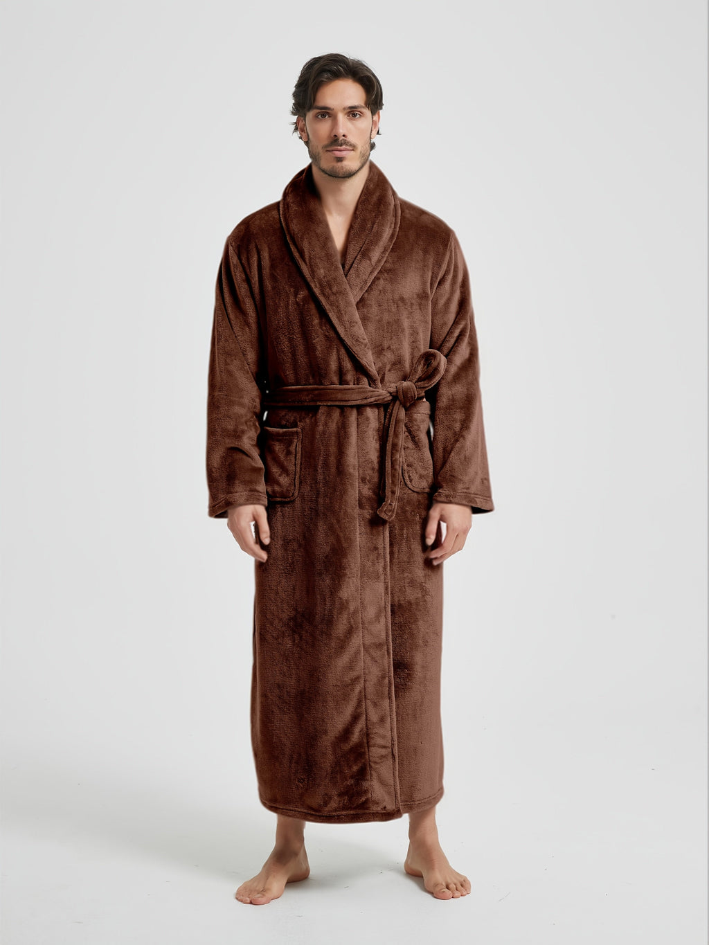 Men's long shawl collar towelling bathrobe